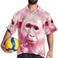 thumbnail image 4 of Pink Monkey Gorilla Men's Poplin Shirt, Casual Short Sleeve Printed Button Down Summer Beach Unisex Shirts, 4 of 6