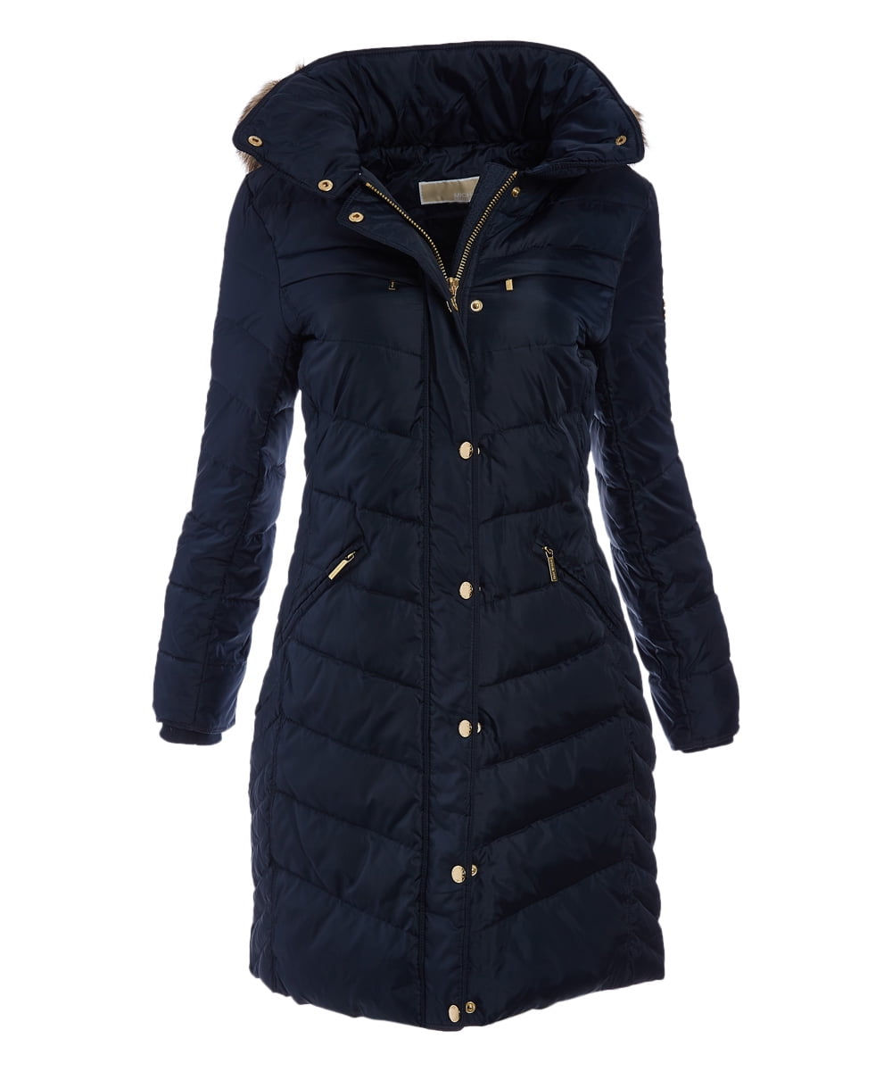 Navy Winter Jackets for Women Michael Kors Puffer Down Jacket and Coats  Hooded Faux Fur-Trim Jackets 