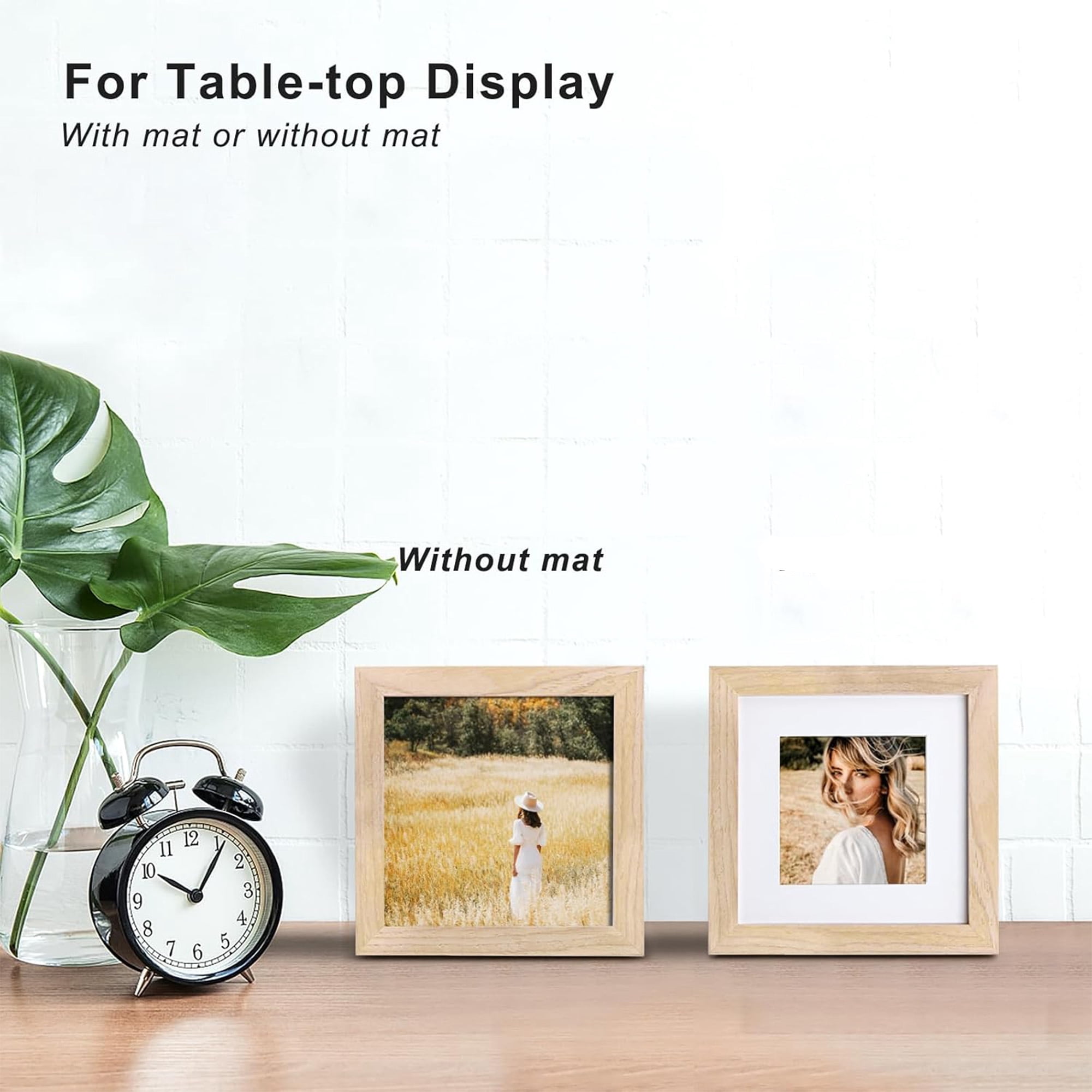 8x8 Picture Frame Set of 3, Display 5.5x5.5 Picture with Mat or 8 x 8 Without Mat, Square Wood Photo Frame for Wall Mount and Tabletop Display
