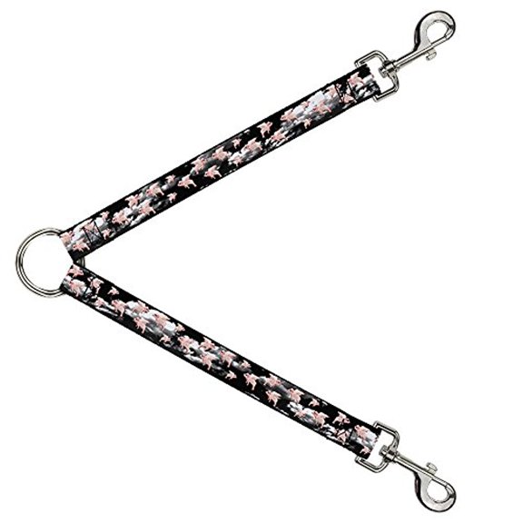 Buckle-Down Leash Splitter - Flying Pigs Black White Pink - 1" Wide - 30" Length