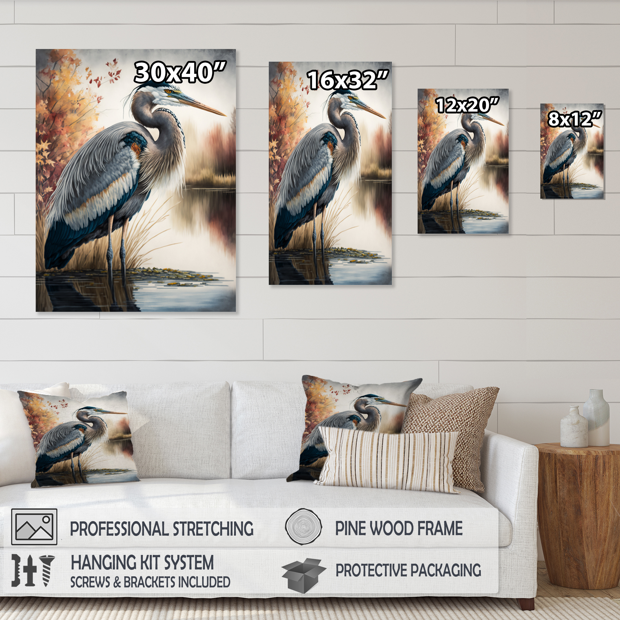 Designart Vibrant Heron In A Lake Floral Art IV Canvas Wall Art