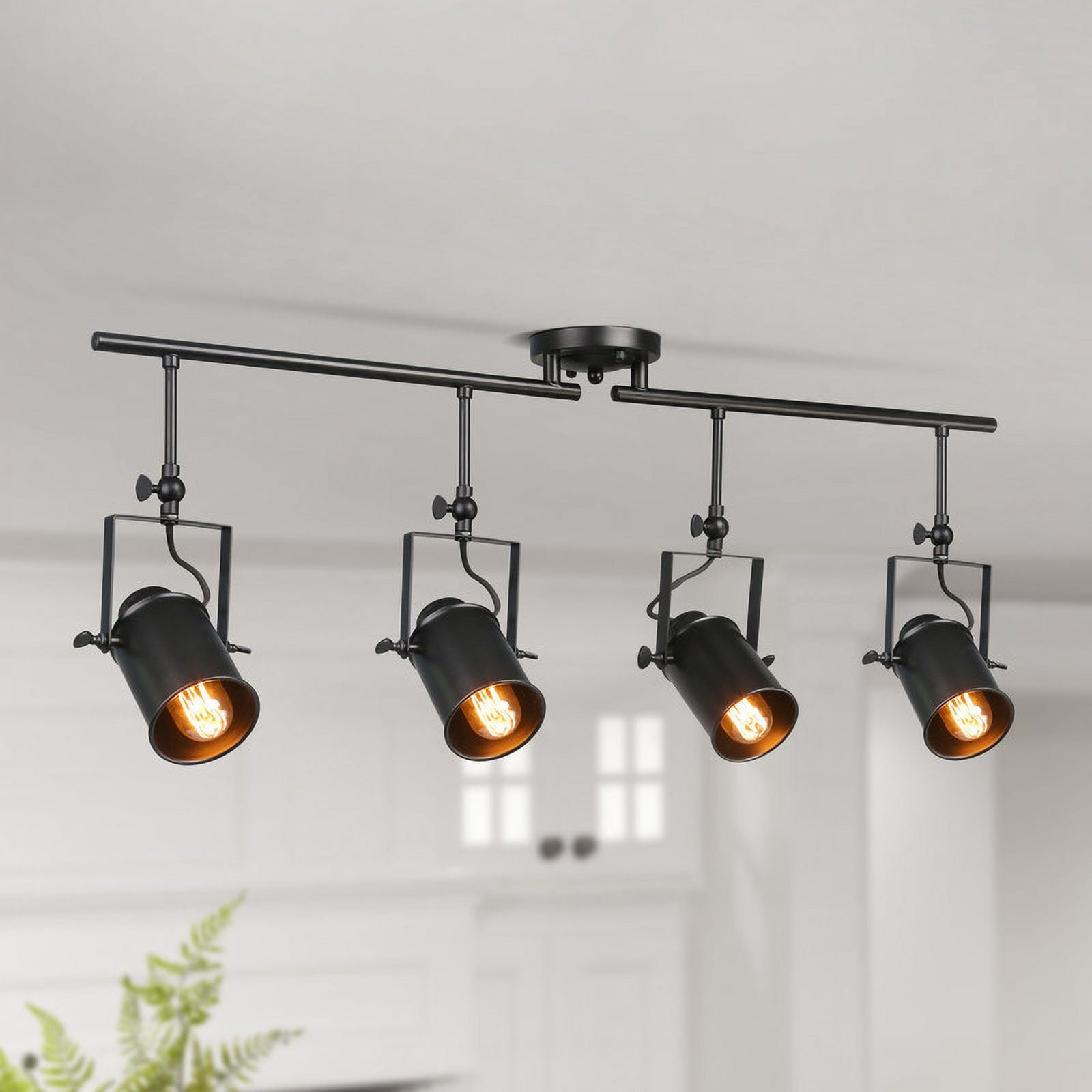 LNC 4-Light Matte Black Track Lighting, Adjustable Ceiling Fixture, E26, Dimmable