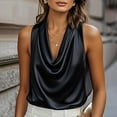 thumbnail image 4 of Women's Satin Cowl Neck Blouse Elegant Sleeveless Business Casual Tank Top Tshirts Summer Solid Color Office Work Shirts, 4 of 8