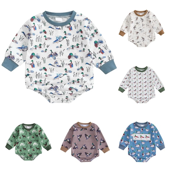 larppty Infant Baby Boy Girl Mallard Duck Romper Short Sleeve Animal Duck One Piece Bodysuit Tops Hunting Baby Clothes(White, 0-3 Months)