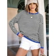 thumbnail image 4 of Womens Sweaters Long Sleeve Crew Neck Color Block Striped Casual Knitted Pullover Tops Black & Blue XXL, 4 of 7