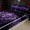 thumbnail image 3 of Erosebridal Purple Gothic Skull Zipper Queen Comforter Set with Fitted Sheet and 2 Pillowcases for Women Girls, Damask Boho Floral Zipper Bedding Set, Black Reversible, 4pcs, 3 of 7