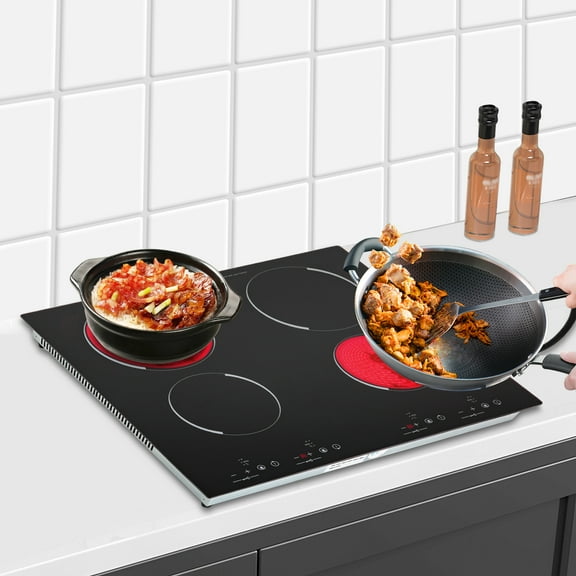 9 Heating Level, Kid Safety Lock, Sensor Touch Control, 110V Electric Cooktop, Built-in Cooktop 3000W, Electric Stove Top with 4 Electric Burners