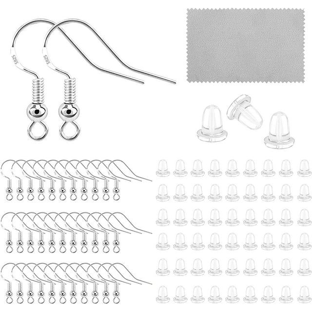 60 Pairs of 925 Sterling Silver Hypoallergenic Earring Hooks Ear Wires Fish Earring Hooks for Jewelry Making Earring Making Supplies with Earring Backs for Women