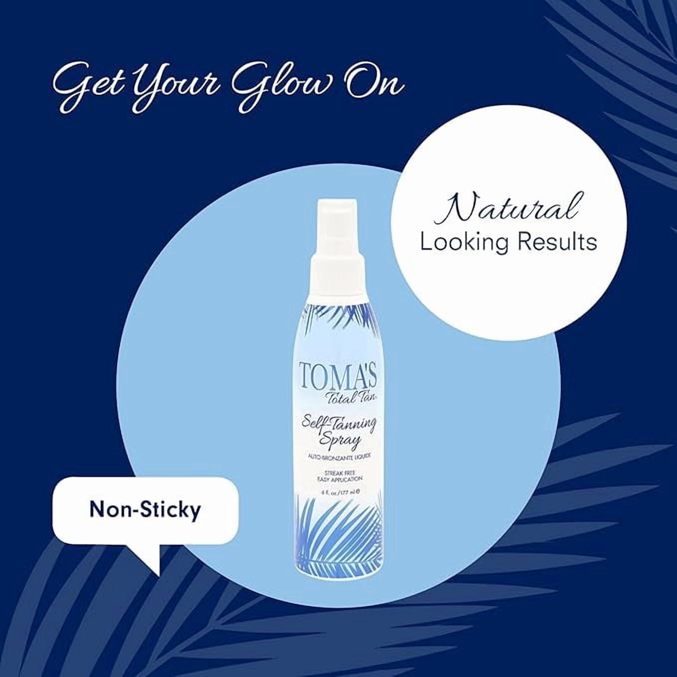 Toma's Total Tan Liquid Spray Instant Sunless Tanner - Whole Body Natural Looking Golden Bronze - Non-Sticky Streak-Free Application - Tropical Scent - 6 oz