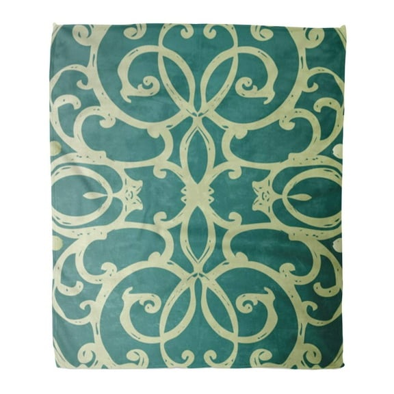 SIDONKU Semtomn Decorative Throw Blanket 50x60 Inches Green Announcement Jewel Tone Floral Fretwork Teal Nouveau Curls Warm Flannel Soft Blanket for Couch Sofa Bed