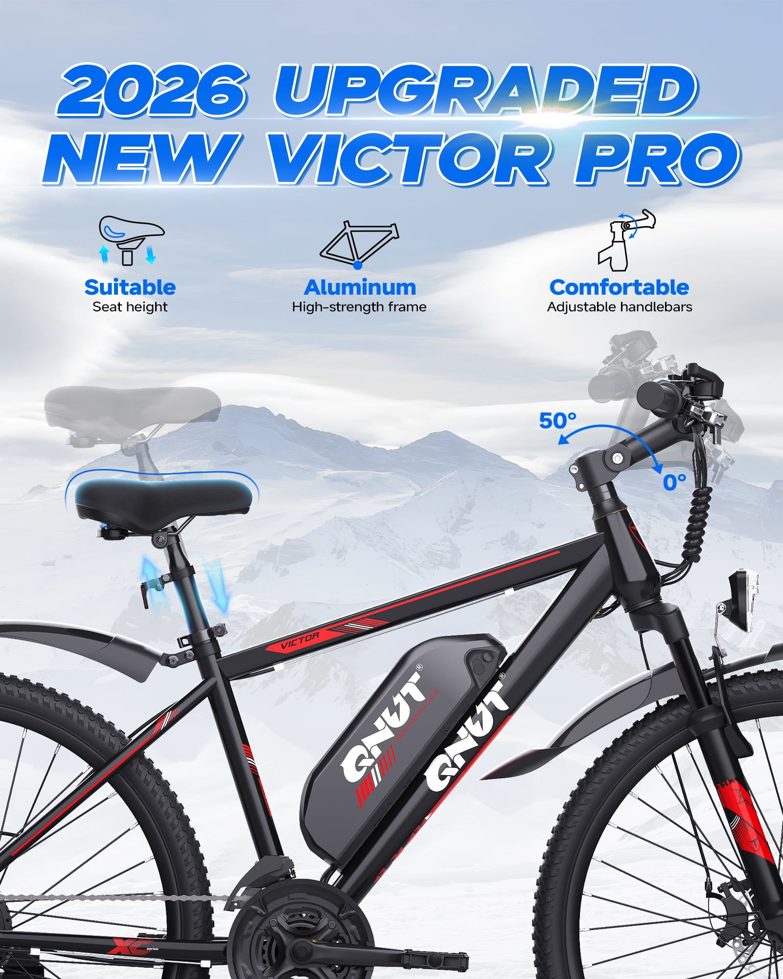 QNUT Full Aluminum Electric Bike for Adults & Teens, Peak 750W, Upgraded Adjustable Handlebars, 21-Speed Commuter E-Bike with Dual Disc Brakes, 40-Mile Range, for mountain & Commuter (Blaze Core)