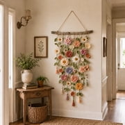 LiUMX Bohemian Crochet Flower Hanging Decoration, Handcrafted Pendant Wall and Ceiling Art, Sustainable Nylon Spandex Macrame Style Home Decor for Living Room or Cafe