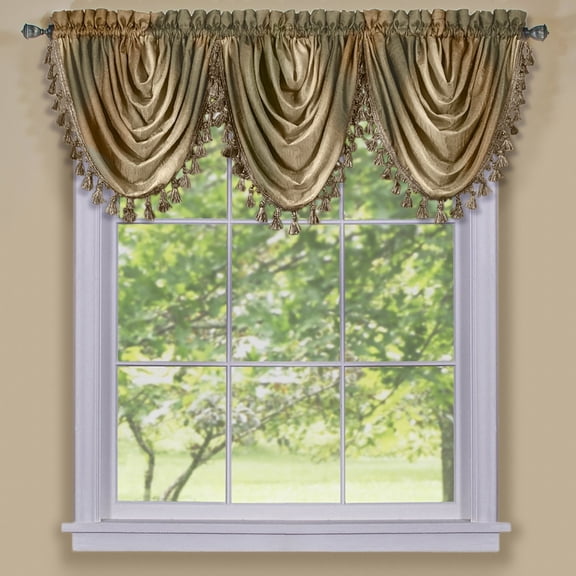 Ombre Earth Striped Modern Window Curtain Panel: Tasseled Waterfall Valance