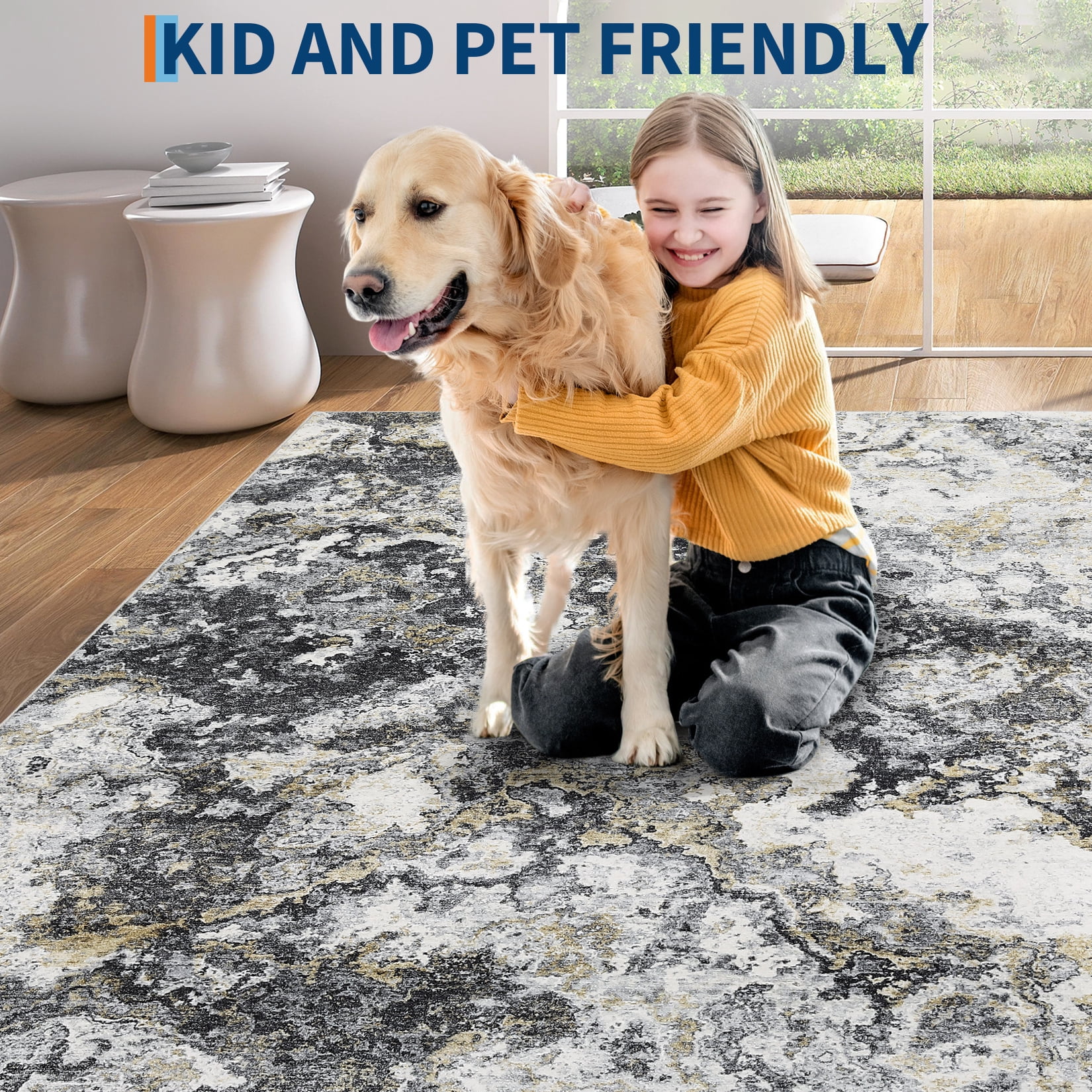 GlowSol 5'x7' Area Rugs for Living Room, Modern Abstract Rug Machine Washable Rug, Stain Resistant Carpet for Dining Room Home Office, Gray