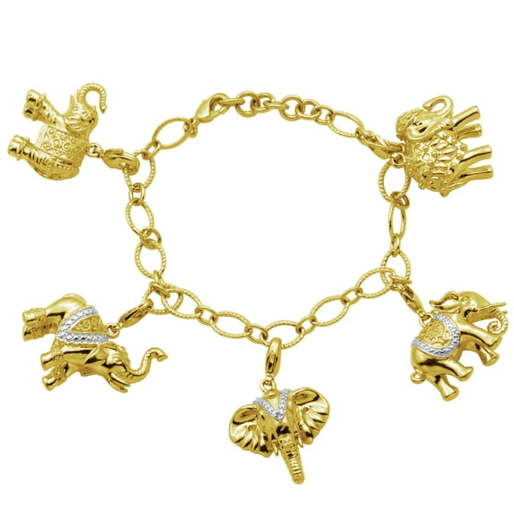 Forever Facets Diamond Accent Charm Bracelet in 18k Yellow Gold over Bronze, Adult Female