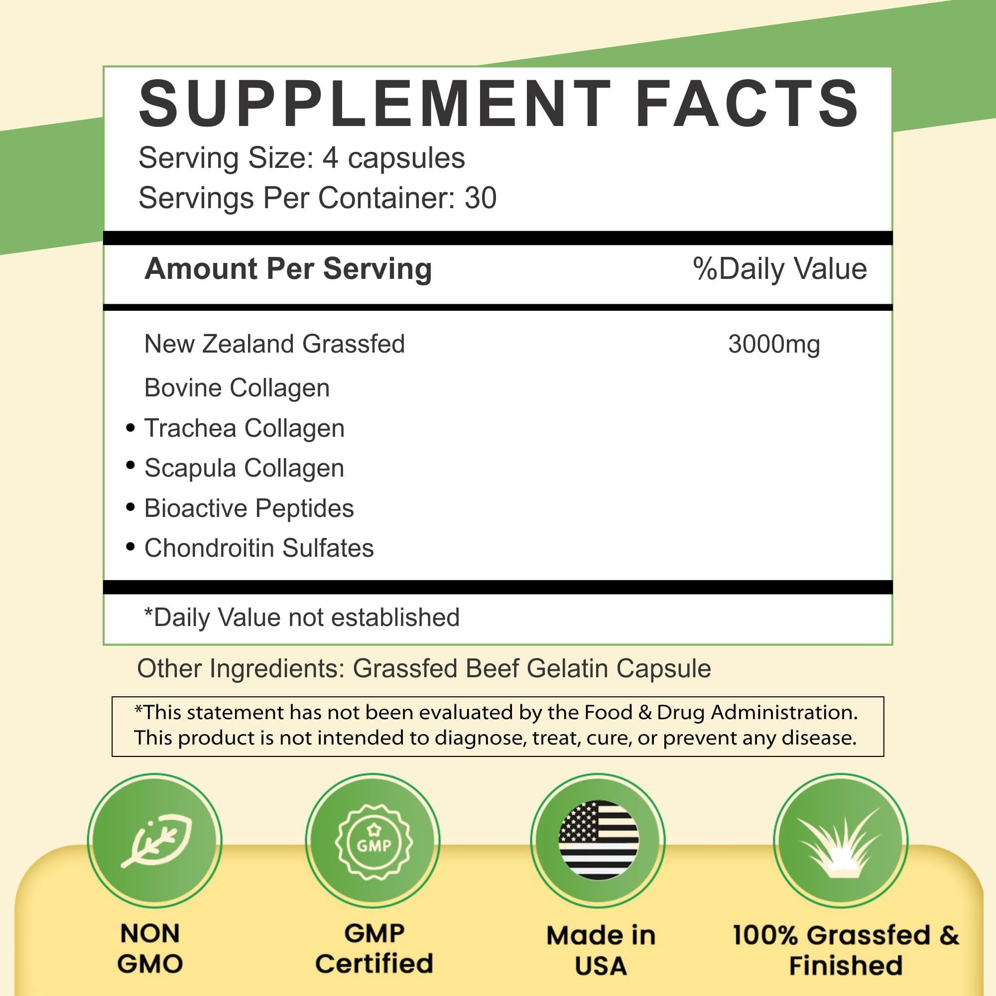 Primal Being Grassfed Beef Cartilage Collagen (Type I-V & XI)- Supports Hair, Skin, Nails, Joint Health, Immunity, Digestion, Post Exercise Recovery - 120 Capsules, 3000 mg per Serving