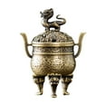 thumbnail image 2 of Antiqued Brass Dragon Incense Burner Holder with Lid, Vintage Chinese Tripod Censer for Sticks & Cones, Decorative Aromatherapy Ornament for Home, Office, and Zen Decor, 2.56 Inches, 2 of 6
