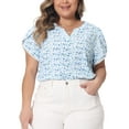 thumbnail image 1 of Blusas de verano de talla grande Agnes Orinda para mujer con cuello en V y mangas cortas tipo tulipán 1X Azul, 1 of 6