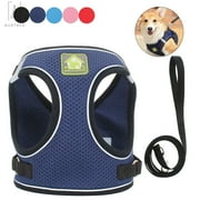 Gustave Soft Mesh Pet Dog Harness and Leash Set, No-Pull Pet Harness Adjustable Reflective Breathable Mesh for Small Medium Dogs and Cats (Navy Blue, M)