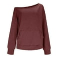 thumbnail image 3 of ABATAB Women's Oversized off Shoulder Sweatshirts Trendy Long Sleeve Basic Pullover Tops with Pockets Fall Lightweight Clothes(Medium,Wine), 3 of 6