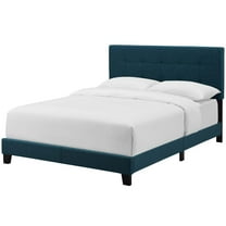Contemporary Modern Urban Designer Bedroom Twin Size Bed Frame, Fabric, Navy Blue, Box Spring Required