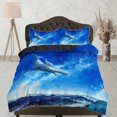 thumbnail image 1 of Ropa de cama ballena voladora funda nórdica azul cielo, juego de cama galaxia full king queen, 1 of 4
