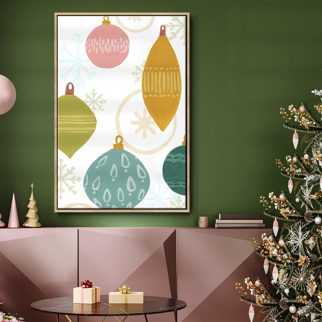 Modern Holiday Collection B - Framed Gallery Wrapped Holiday Canvas - 25 x 37 - Natural Wood Frame
