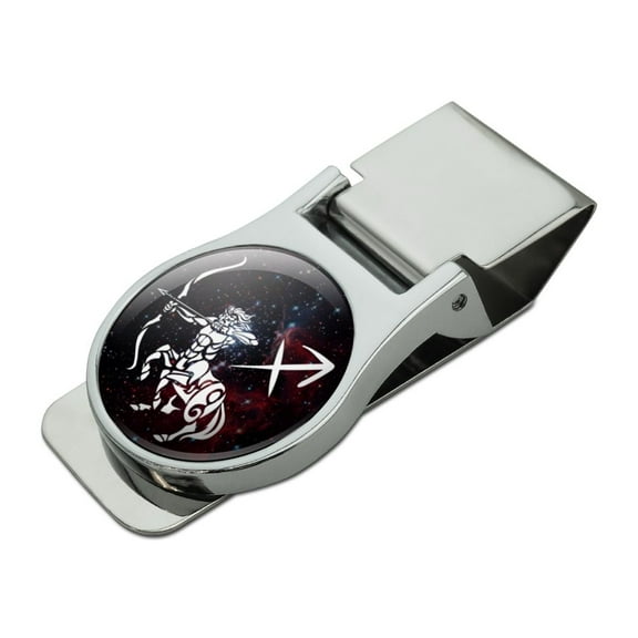 Sagittarius Archer Zodiac Sign Horoscope in Space Satin Chrome Plated Metal Money Clip