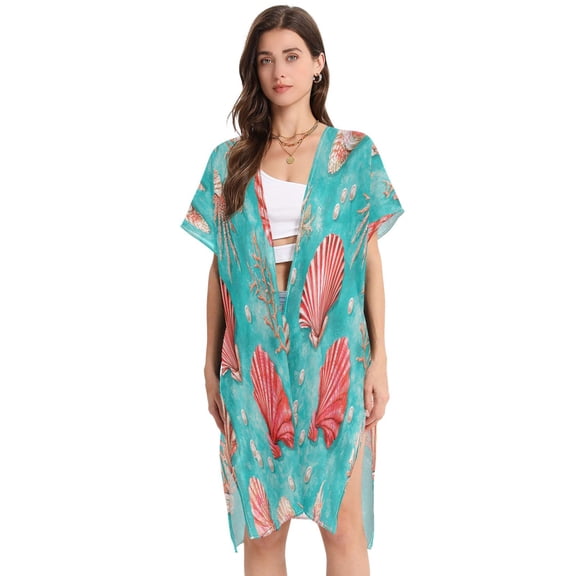 YAZAOO Women Creatively Beauty Beneath The Waves Print Beach Cover-ups Size:S-2XL