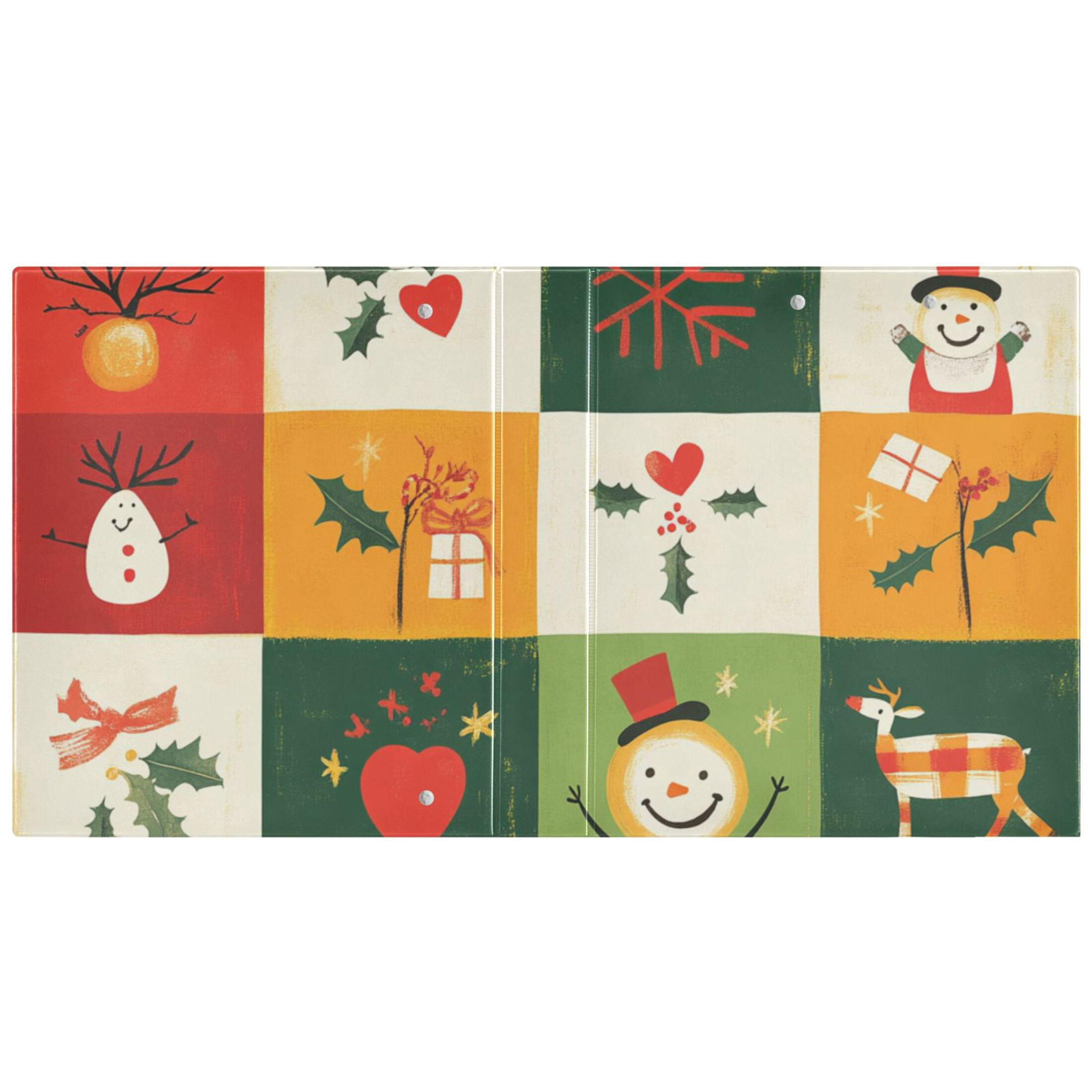 Christmas Squares Snowmen Hearts 3 Ring Binders 1.5 inch Hardcover File Folders with Interior Pockets A4 Size Organizer for School Office Hospital