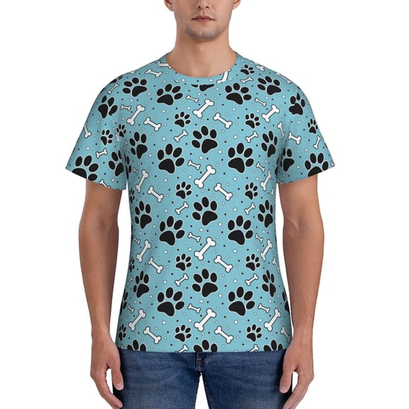 Vsdgher Cute Dog Footprints Print Men's Dry Fit Mesh Athletic Shirts Moisture Wicking Tennis T-Shirt Tops