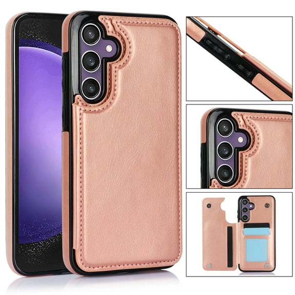 Allytech Galaxy S23 FE 5G 2023 Case Cover, Vintage PU Leather Stand Cards Holder RFID Blocking Magnetic Closure Shockproof Wallet Case Cover for Samsung Galaxy S23 FE - Rosegold