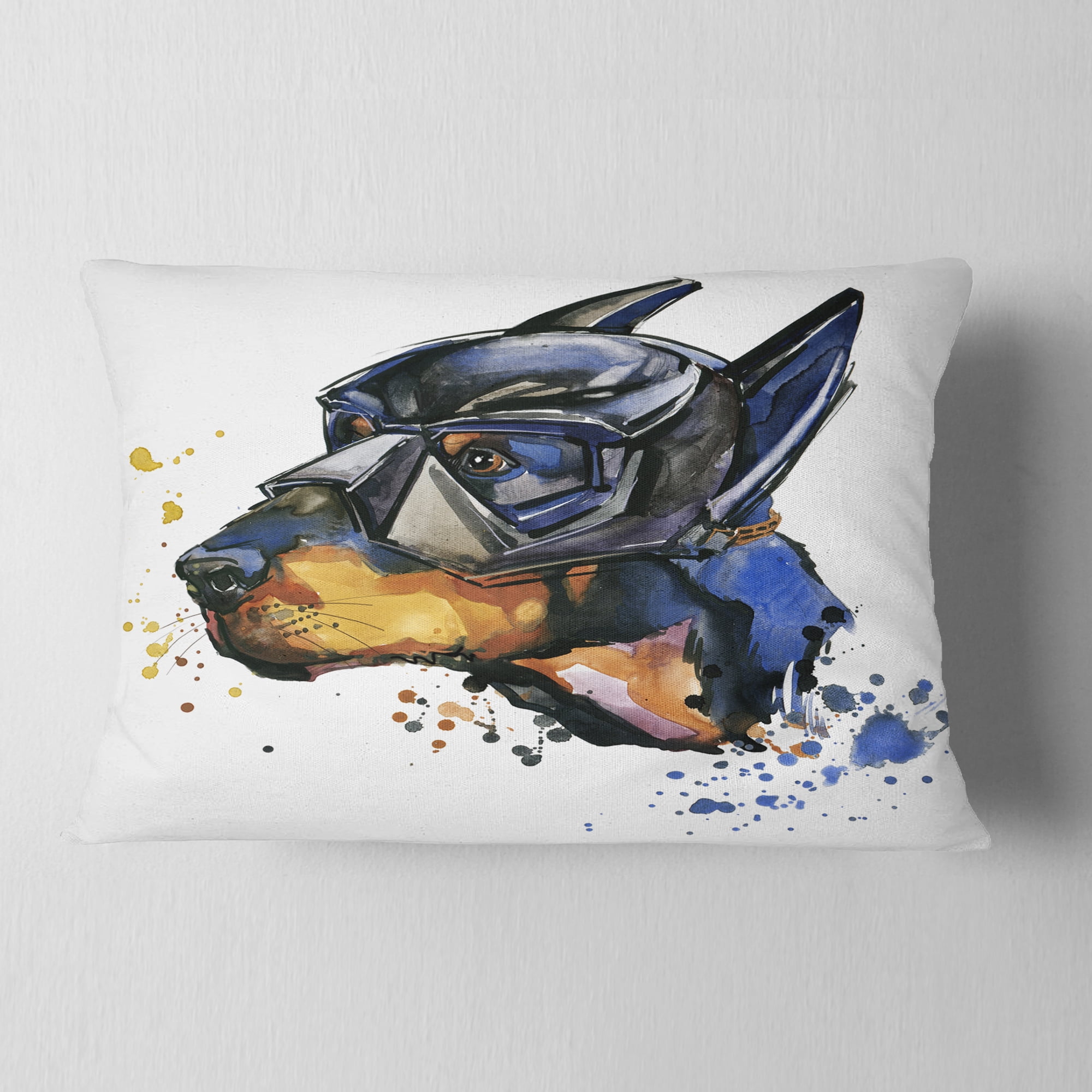 Designart Doberman Superman - Animal Kids Throw Pillow - 12x20