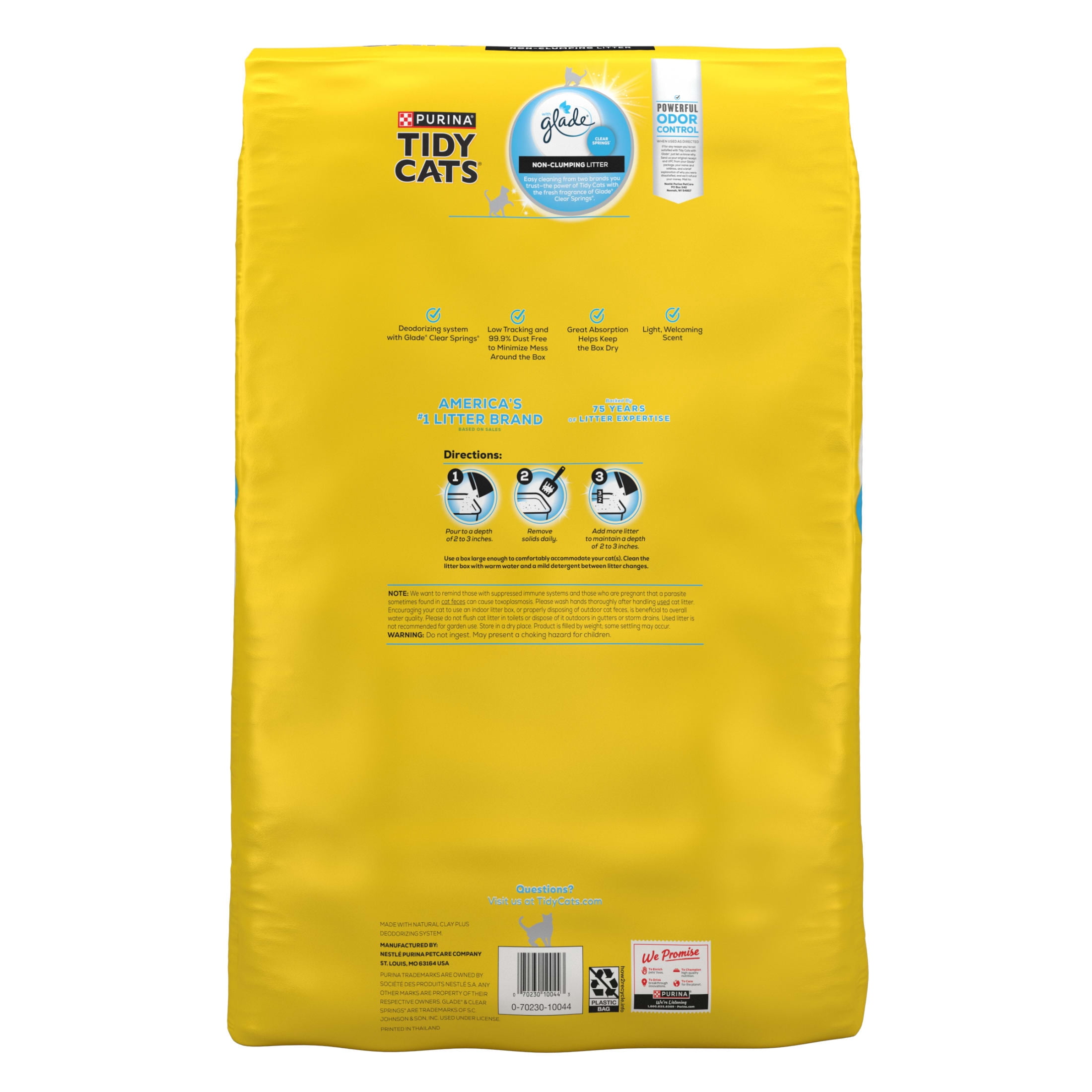 Purina Tidy Cats Non-Clumping Odor Control Cat Litter, Glade Clear Springs Scent, 48 lb Bag
