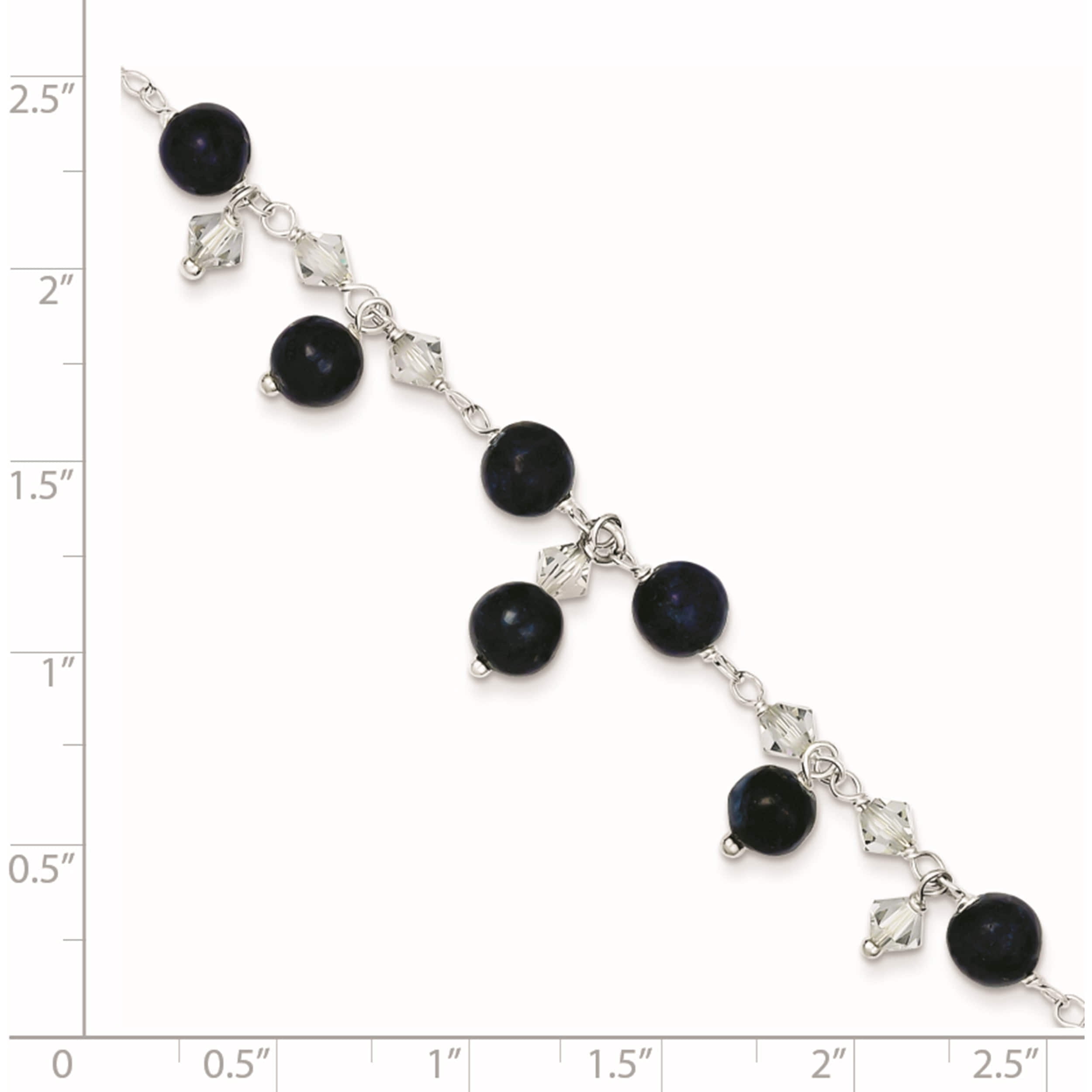 Sterling Silver 9 Inch Shadow Crystal & Lapis Anklet Made In Thailand qg1396-9