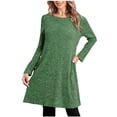 thumbnail image 1 of AherBiu Robe à Manches Longues pour Femmes Col Rond Boutons Latéraux Tunique Décontractée Robe Courte Couleur Unie, 1 of 5
