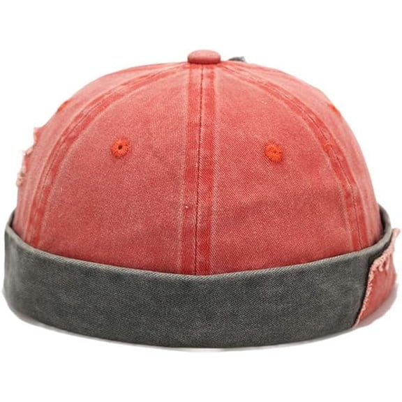 Nvzi -b Mens Stylish Patch Cotton Washed Brimless Cap Docker Sailor Cap Orange