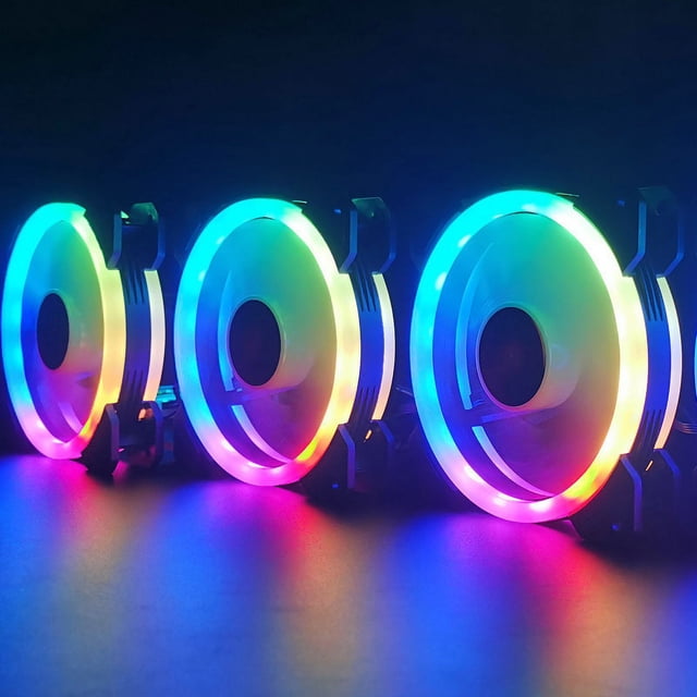 Ventilador de luz RGB de 12 cm para computadora de escritorio, ventilador de refrigeración LED con cambio de color mágico, doble apertura, ventilador de chasis silencioso