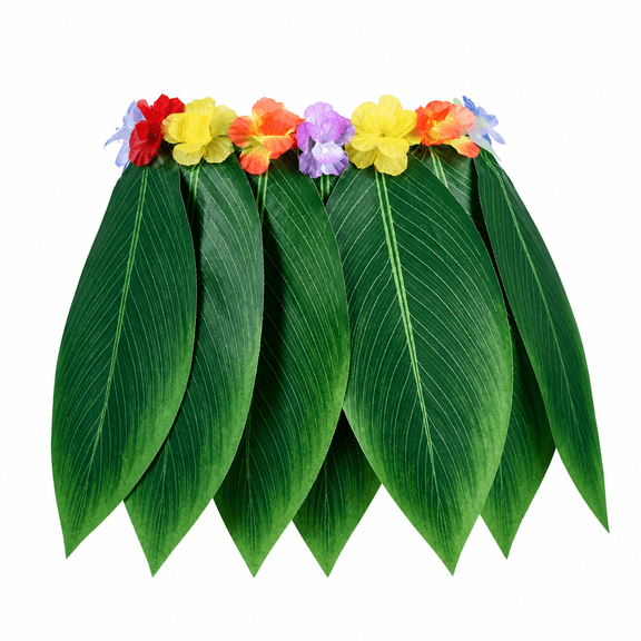GREENOVA Artificial Hula Skirt Hawaiian Leaf Skirt Green Grass Skirt with Fake Flowers for Beach Party Grass Skirts for Adults