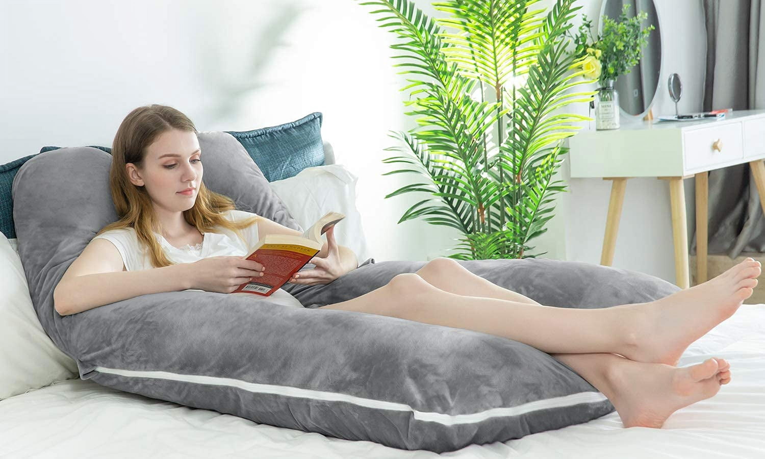 Pillow  U Shaped Full Body Pillows For Sleeping Maternity Women With Removable Cover (60 Inch Gray)