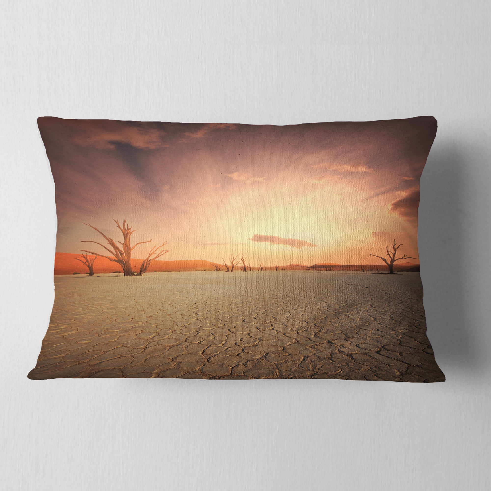Designart Namib Desert Beautiful Cracked Land - African Landscape Printed Throw Pillow - 12x20