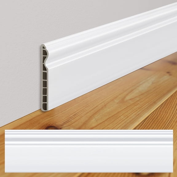 10 Pcs 39.4 x 3.5 Inch Wall Baseboard Molding Trim PVC Skirting Board Wall Base Accent Cove Base Easy DIY Installation for Room Office, Installed with Glue Not Include (Classic Style, White)