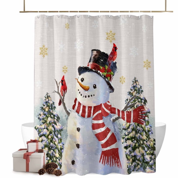 Snowman Christmas Bathroom Shower Curtain Winter Christmas Tree Snowflakes Linen Waterproof Washable Shower Curtains for Bathtub Bath Decor with Grommets and Hook 54 X 78 Inch