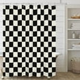 thumbnail image 4 of Aesthetic Checkerboard Grid Pattern Shower Curtain, Beige Black Modern Shower Curtain Sets Decoration 71x71 Inch with plastic hooks, 4 of 6