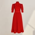 thumbnail image 1 of Vestido de Cosplay de perlas con cuello levantado vestido rojo de manga corta para mujer traje diario, 1 of 9