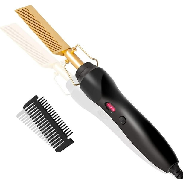 Alisador de pelo de peine caliente, peine caliente eléctrico, plancha de pelo con calefacción rápida 2en1, rizador de cerámica, peine caliente, rizador de hierro portátil de seguridad, Brus climatizad Feliz Sencillez