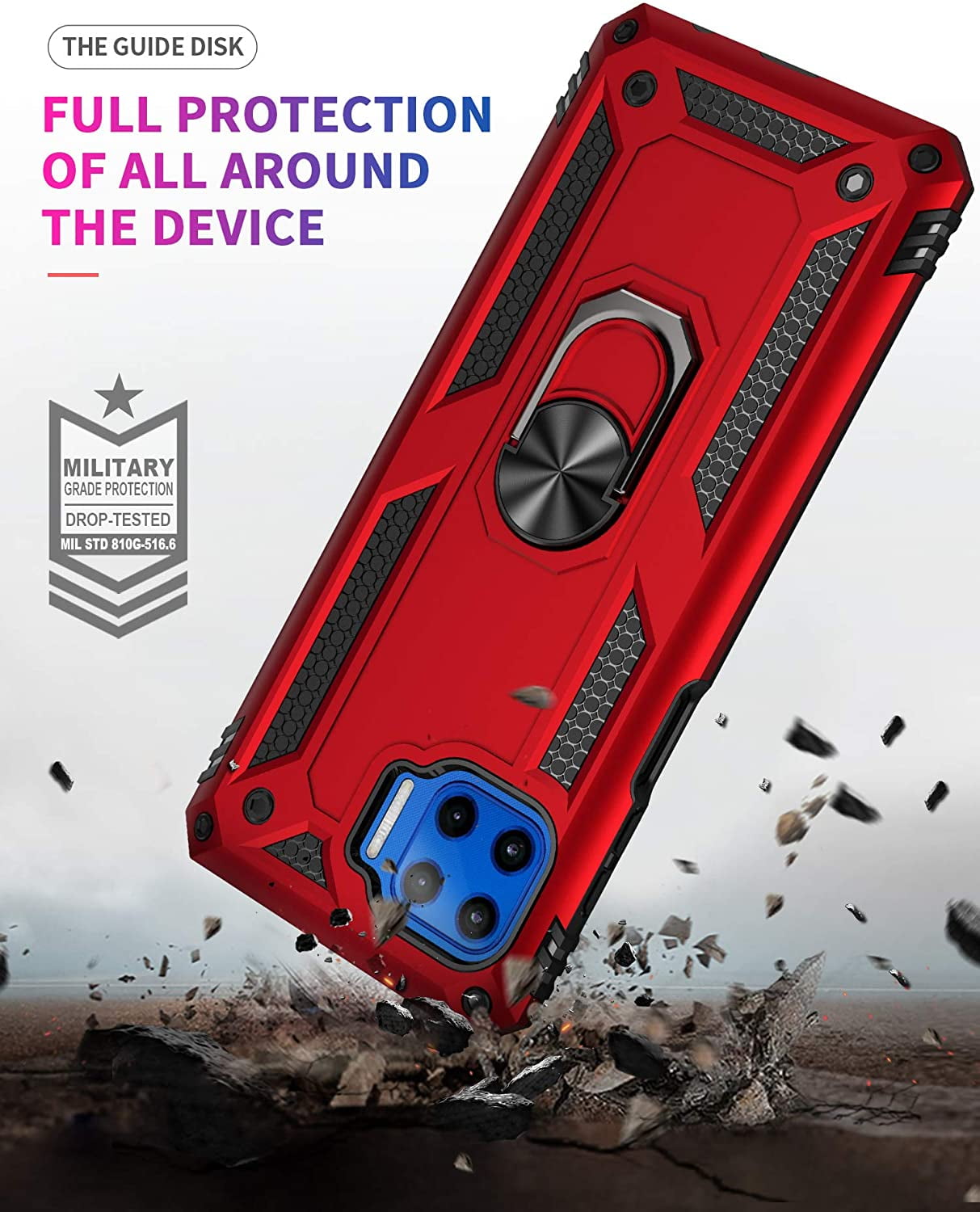Moto One 5G Case,Motorola One 5G UW Case,PUSHIMEI Military Grade Armor Protection Phone Case Cover with HD Screen Protector Magnetic Ring Kickstand for Motorola Moto One 5G Red Military Case 