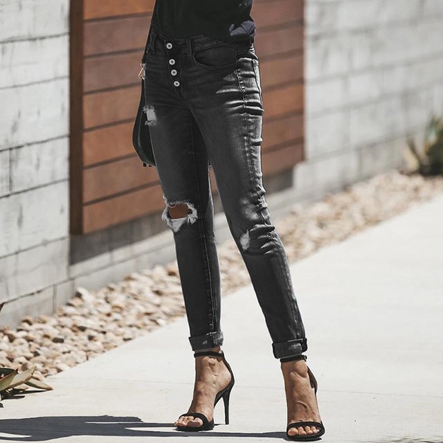 2023 nuevos pantalones para mujeres rasgados de cintura alta estiramiento Slim Fit Casual Skinny moda ropa de calle Vintage Jeans de mujer