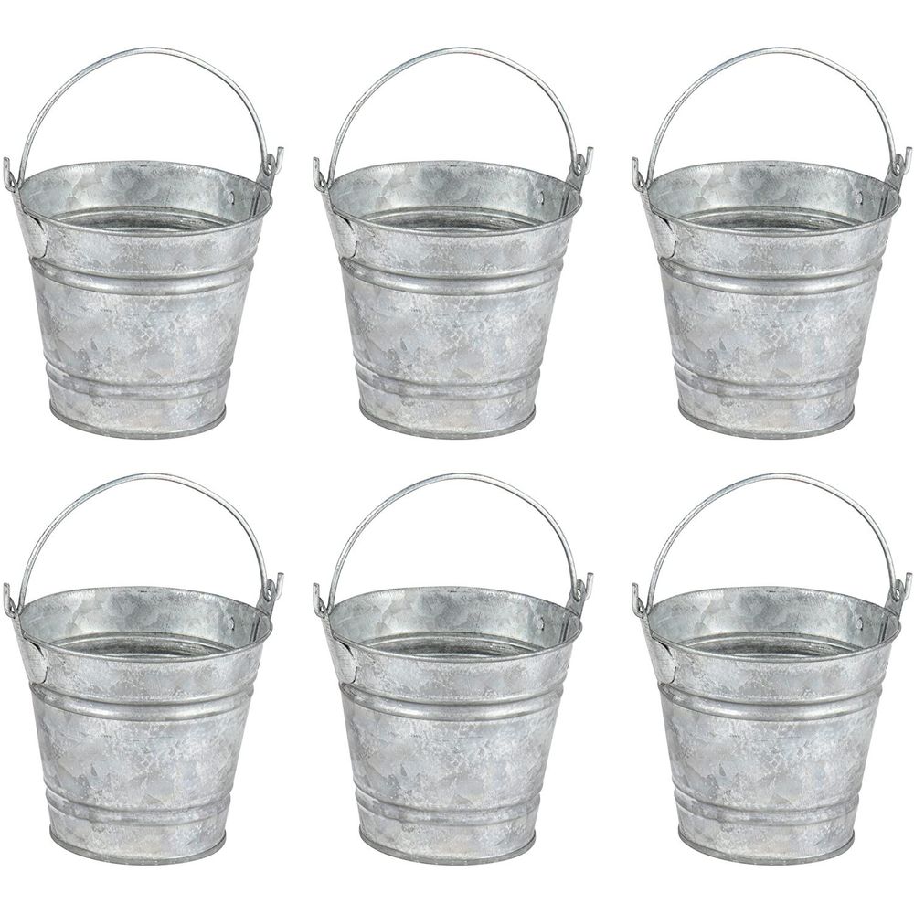 6Pack Mini Metal Buckets with Handles, Party Tin Pail Containers for
