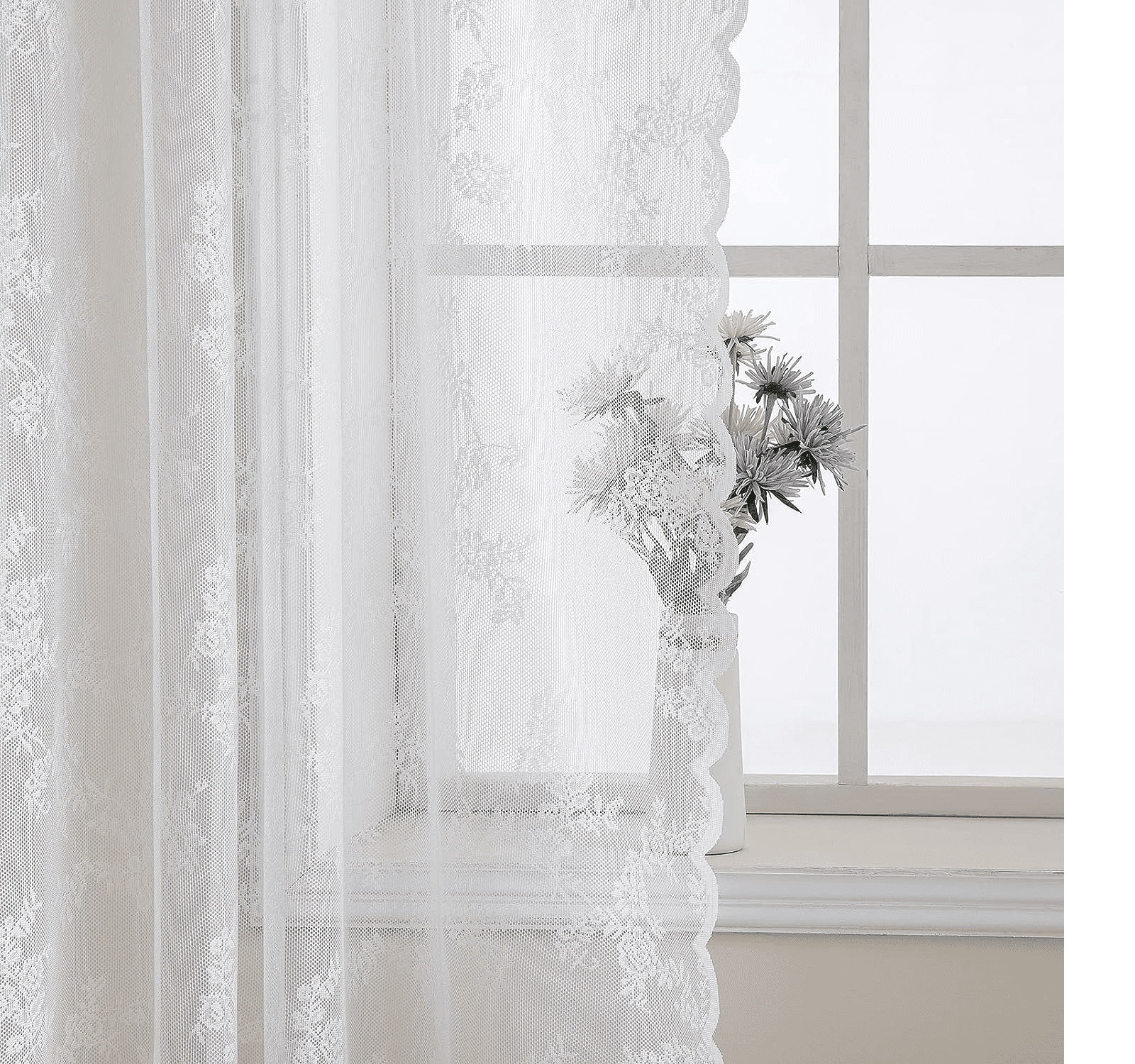 Lace White Sheer Window Curtain Panel Decorative Drapes Set of 2 Panels Size 84"